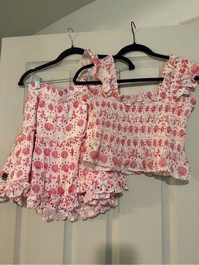 Hill House Home Pink Seashell Smocked Crop Top and Ruffle Skirt Set